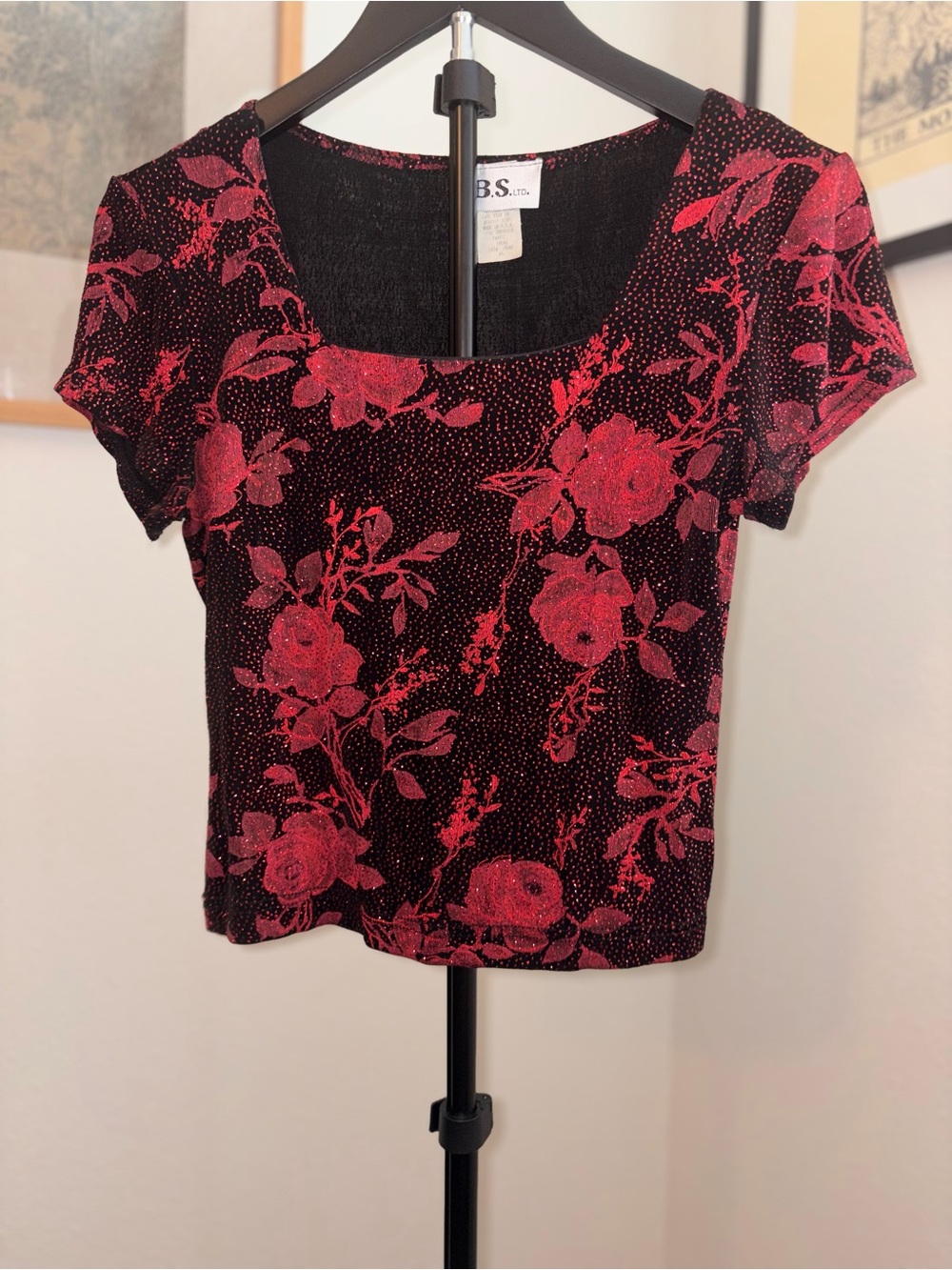 90s Whismigoth Red Floral Top - Women's